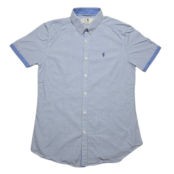 Father Sons Other - Father Sons Shirt Mens Small Blue White Striped Short‎ Sleeve Button Up Logo
